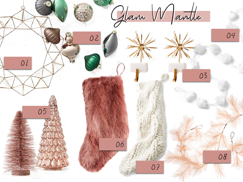 glam pink Christmas mantle decor