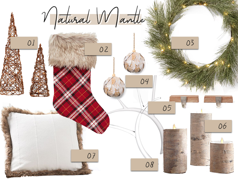 natural textures christmas mantle decor